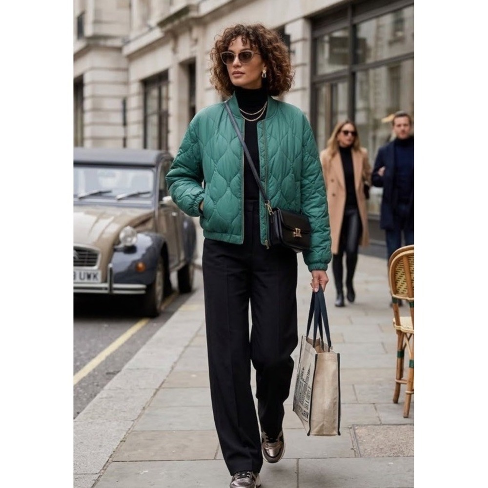 Marine Layer Avalon Lightweight Quilted Bomber Jacket Rainforest Green M NWT